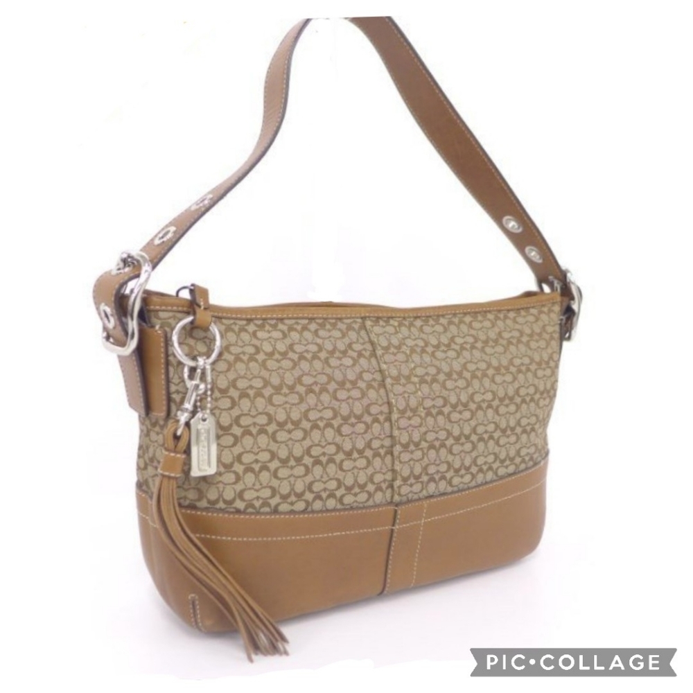 Coach Signature Jacquard and Leather Hobo